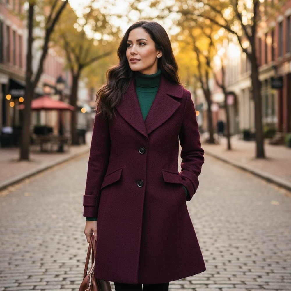 Sam Edelman Women's Notch Lapel, Button Fit and Flare Burgundy Coat Size 6